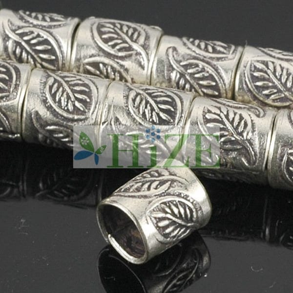 HIZE SB017 Thai Karen Hill Tribe Silver Tribal Leaf Printed Short Tube Beads 4.25mm (24)