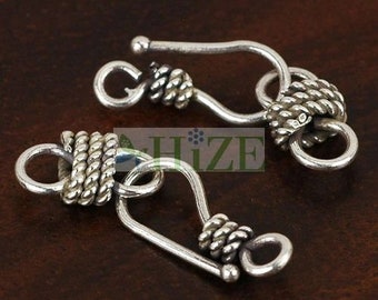 HIZE CN070 Thai Karen Hill Tribe Gancho de ojo de plata Conector de cuerda Cierres de enlace Encontrar 27x7 mm (5)