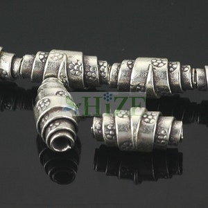 HIZE SB363 Thai Karen Hill Tribe Silver Daisy Flower Printed Rolled Oval Tube Beads 5mm (8)