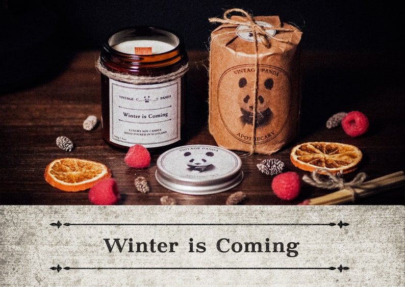 Winter is Coming // Orange Peel, Pine, Raspberry Scented Candle // Vegan Soy Wax with Wood Wick // Christmas Candle Handmade in Scotland UK image 1