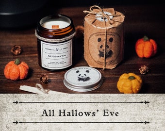 All Hallows' Eve // Pumpkin Spice Halloween Scented Candle // Vegan Soy Wax with Wood Wick // Spooky Season Gift Handmade in Scotland, UK