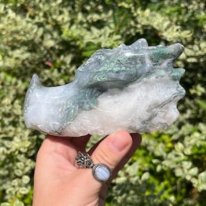 Moss Agate Dragon Head | Crystal Carvings, Crystal Dragon, Statement Piece, Unique, Metaphysical Gems, Healing Gemstones, Spiritual Decor
