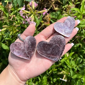 Lepidolite Hearts | Crystal Carvings, Crystal Heart, Purple Mica, Unique, Healing Gemstones, Metaphysical Gems, Intuitively Chosen