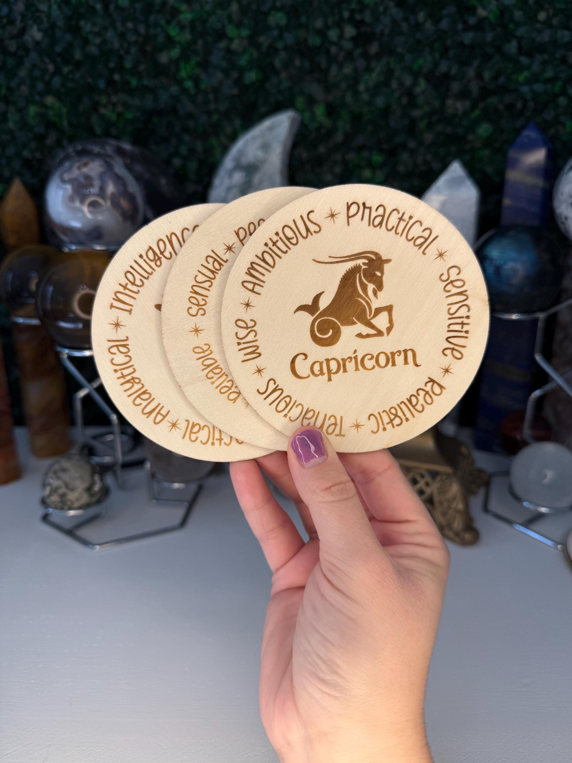 Zodiac Wooden Displays | Crystal Coaster, Astrology Gift, Zodiac Sign ...