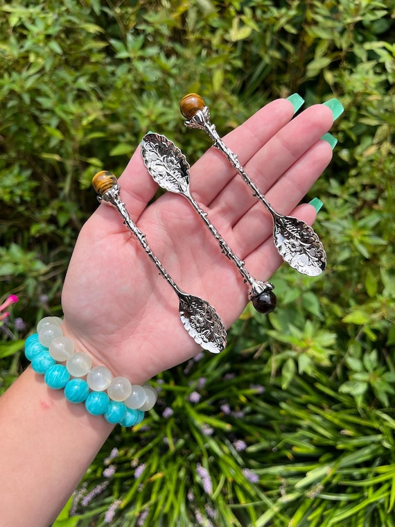 Crystal Spoons | Coffee Spoon, Decorative, Tiger’s Eye, Labradorite, Moonstone, Zinc Alloy, Metaphysical, Spiritual Decor, Choose Your Own
