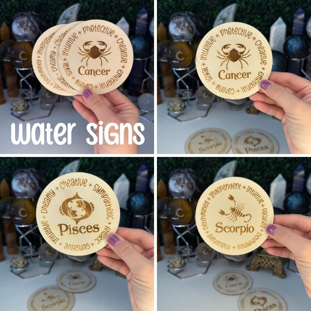 Zodiac Wooden Displays | Crystal Coaster, Astrology Gift, Zodiac Sign ...