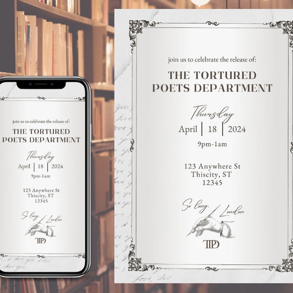 The Tortured Poets Department invitation | Party invite | Taylor Swift Invitation