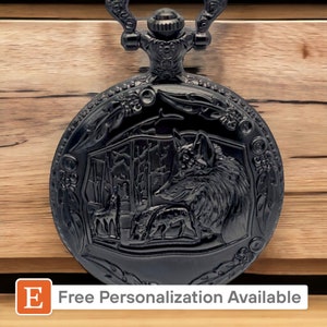 Wolf Pocket Watch NEW Black Metal Wolves Wild Nature Outdoors Gift Personalized Laser Etched Pack Wolfpack