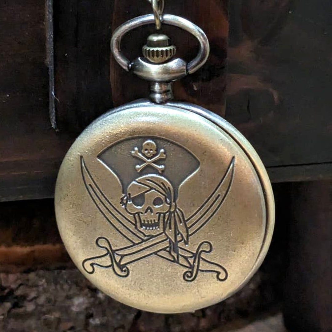 Pirate Pocket Watch Vintage Bronze Finish Buccaneers Gift Etsy