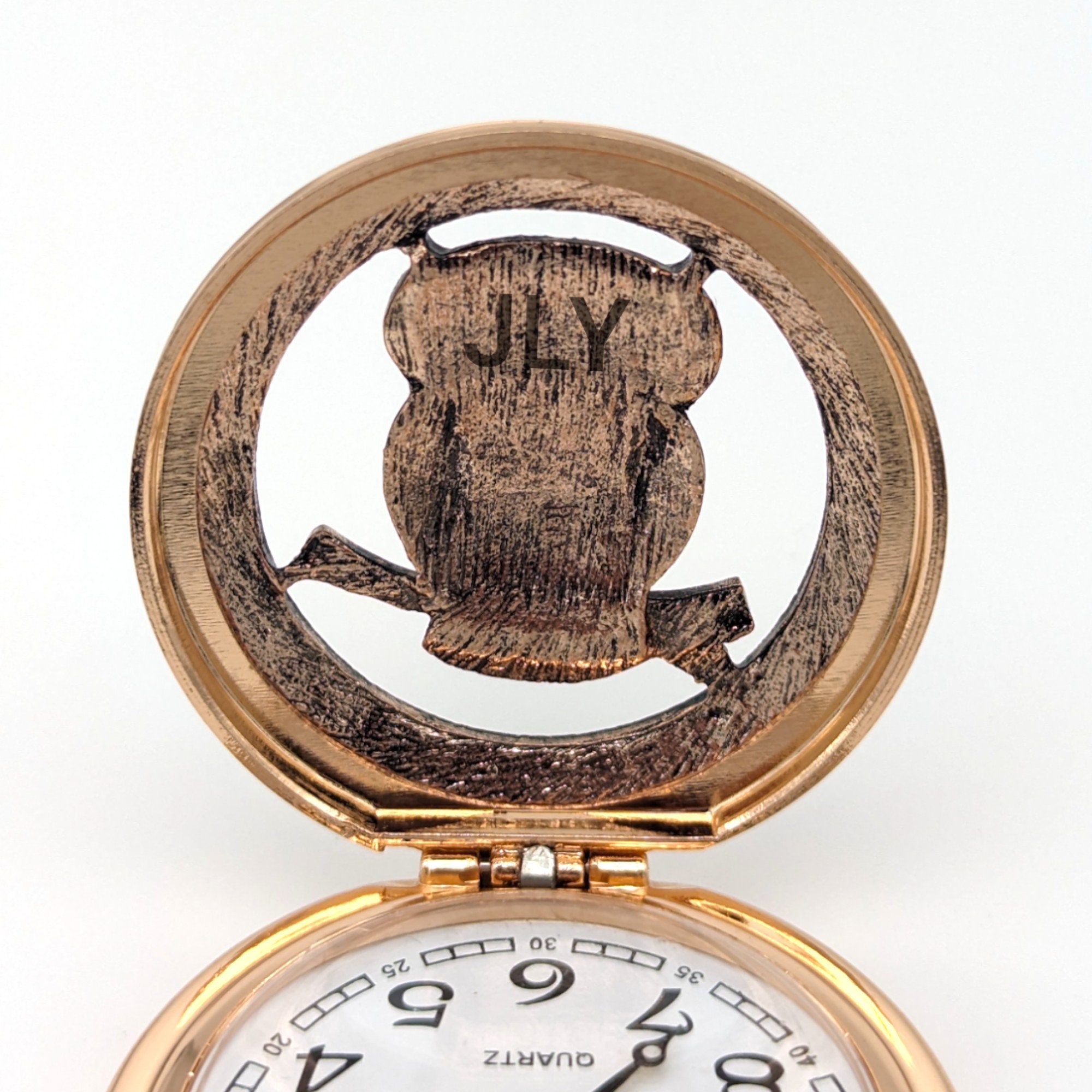 Owl Crystal NEW Pocket Watch Copper Tone Jewel Encrusted 