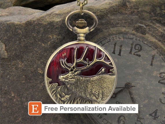 Elk Pocket Watch Outdoor Scene Nature Lover Reindeer Moose Deer Hunter Gift Etsy