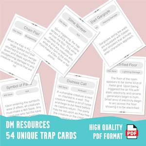 54 cartas de armadilha imprimíveis para pacote D&D - Acessórios de RPG flexíveis para excelente jogabilidade e inspiração DM - Download instantâneo