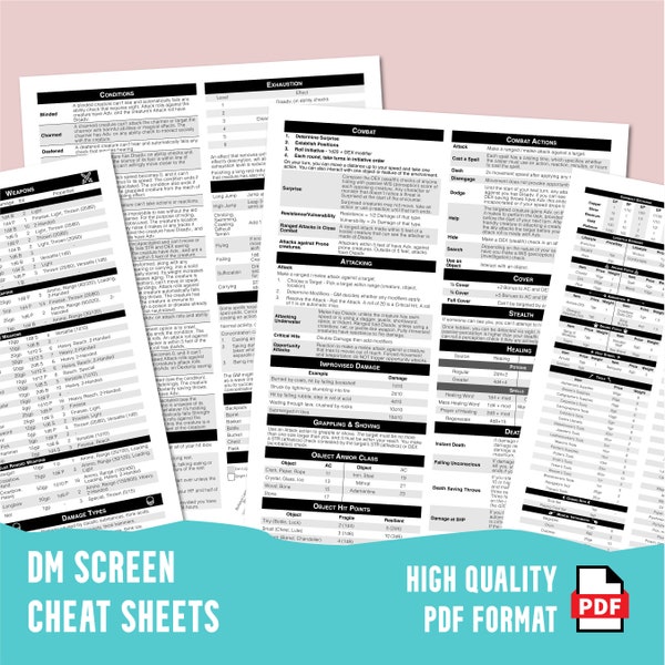Simply the Best DM Screen Inserts for 5e - 4x 8.5x11 Letter Size printable - Digital Download - HQ PDF