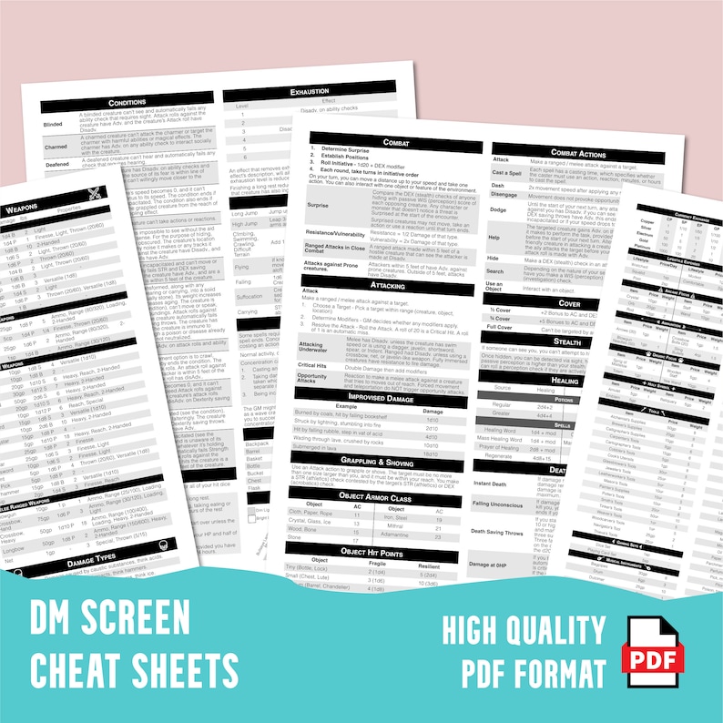 Simply the Best DM Screen Inserts for 5e - 4x 8.5x11 Letter Size ...