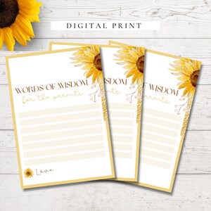Baby Advice Card, Printable Sunflower Baby Shower Game, Editable, DIY Baby Advice, INSTANT DOWNLOAD