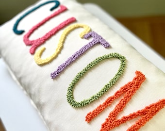 Custom pillowcase, Punch Needle Pillow, Custom Name Pillowcase, Baby Shower decor, Baby room gift, bedroom decor, pet name pillow