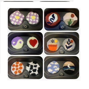 Punch Needle Car Coaster Set, Boho Abstract Drink Coasters