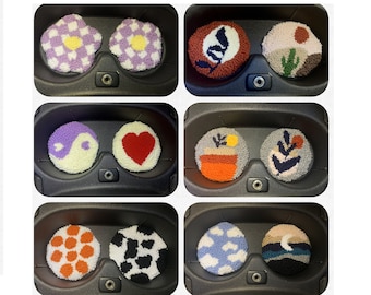 Stanznadel Auto Untersetzer, Boho Abstrakt Punch Nadel Untersetzer Set, 2er-Set, Getränke Untersetzer, Auto Geschenk