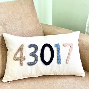 Personalized Zip Code,  Custom Zip Code Pillow, Housewarming present, Punch Needle Pillow, Personalized Pillow, New House gift, throw pillow