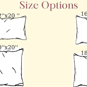 Op de afbeelding: Vier verschillende maten kussenhoezen worden getoond. De maten zijn 12 inch bij 20 inch, 16 inch bij 16 inch, 18 inch bij 18 inch en 20 inch bij 20 inch.