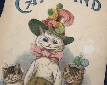 Antique 1890s Louis Wain In Cat Land Illustrated Booklet Victorian Cat Art Rare Whimsical Feline Illustrations Early British Children’s Book