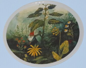 Vintage Gnome Garden Plate: Cottagecore Floral Woodland Decor (9 Inch)