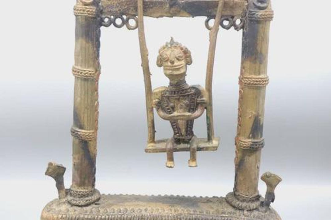Antique Indian Bronze Oil Lamp Shrine Deity Swing Figure Hindu Folk Art ...