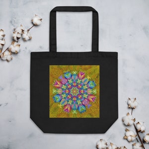 Eco Tote Bag with Meditation Mandala design on front, Organic Cotton!