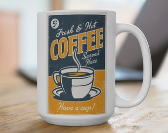 Tazza da caffè con insegna vintage, stile retrò da tavola calda - 15 oz