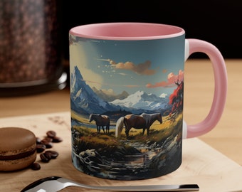 Horse Scenic Coffee Mug: Equestrian Gift, Vintage Western Design