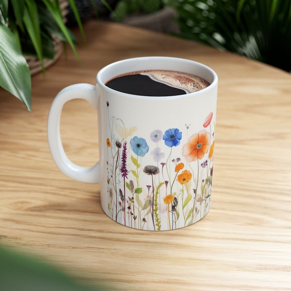 Petal Power Flower long stem coffee mug, soft pastels elegant to-go cup, beautiful vibrant blossom mug, morning brew floral ceramic mugs