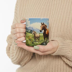 Horse Coffee Mug, Open Meadow Landscape Ceramic Cup, Nature Lover Gift, Horse Lover Gift, Coffee Mug Gift, Animal Lover Mug, Birthday Gift