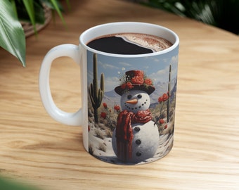 Taza de café de cerámica con forma de muñeco de nieve, estilo navideño vintage