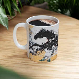 Black Stallion Artistic Picture 15oz Ceramic Mug, Horse Lover Gift, Unique Kitchen Decor, Horse Lover Mug, Equestrian Gift, Coffee Cup