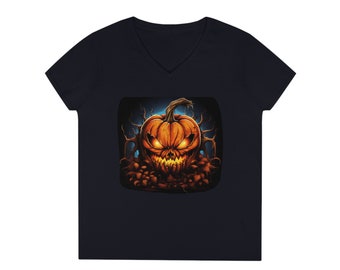 Koszula z motywem dyni na Halloween, zabawny jesienny dekolt w serek