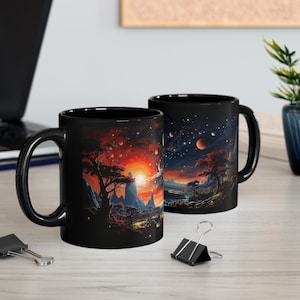 Space, Coffee Mugs Galaxies Outer Space Coffee Mug Planets Black Psychedelic Astronaut Constellation of Other worlds Galaxy Coffee Mug