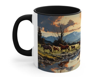 Tazza da caffè con paesaggio equestre panoramico, regalo per gli amanti dei cavalli