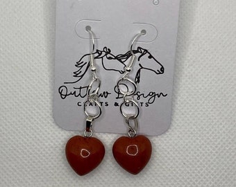 Carnelian Heart Dangle Earrings, Silver Hook Jewelry
