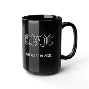 Taza de café negra con diseño clásico de AC DC Back in Black Band