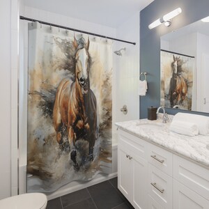 Wild Horse Shower Curtain Horse Bath Curtain Bathroom Decor Horse Galloping Horse Shower Fabric Curtain Cowgirl Western Bath Decoration