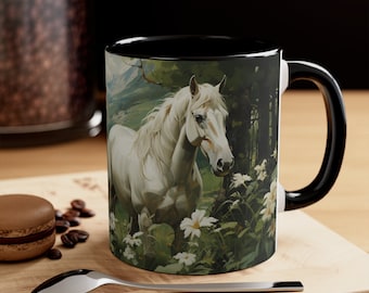 Majestic White Horse Scenic Coffee Mug, Horse Lover Gift