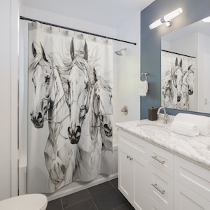 Wild Horses Shower Curtain Western Theme Bathroom Decor Horse Bath Curtain Horse Decor Horse Curtain Fabric Shower Curtain Galloping Horses
