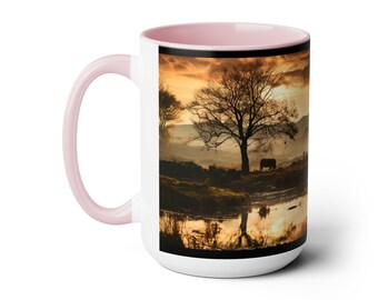 Taza con paisaje de caballos salvajes, taza de café ecuestre occidental - 15 oz
