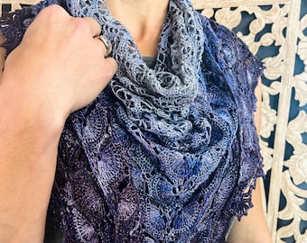 Petrichor Shawl || Handmade 100% Silk Shawl, Lace like Crochet Scarf