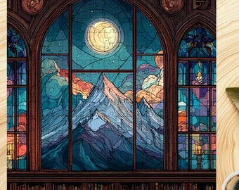 Stained Glass Night Court Bücherregal Puzzle für Erwachsene Fantasy Leser Geschenk Bücherwurm Wohnkultur