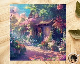 Stylized Jigsaw Puzzle of Charming Home with Sunshine Plant-Themed Puzzle Fun Home Game for Adults & Kids Unique Gift Idea