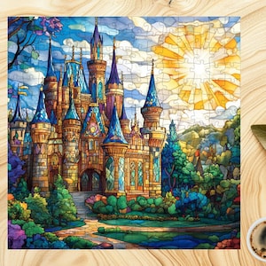 Stained Glass Castle Jigsaw Puzzle 1000+ Pieces Colorful Fantasy Art Puzzle Unique Castle Decor Perfect Gift for Puzzle Lover & Fantasy Fan