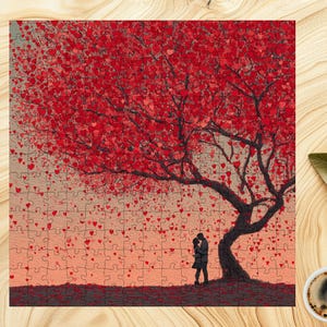 Love Heart Tree Jigsaw Puzzle 1000+ Piece Valentines Day Puzzle Romantic Wall Art Decor Wedding Anniversary Gift for Couples Girlfriend Wife