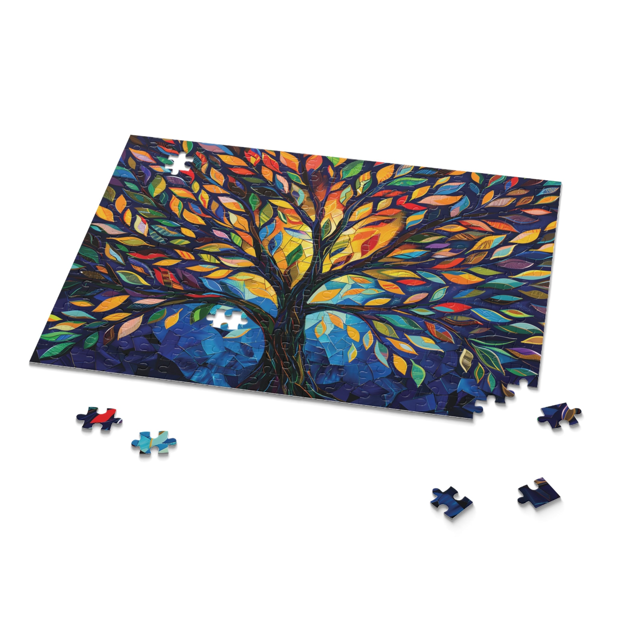 Buntglas-Puzzle „Baum Des Lebens“, 1000 Teile Für Erwachsene – Mosaik-Design, Fertig 50x70 Cm, Mit Poster