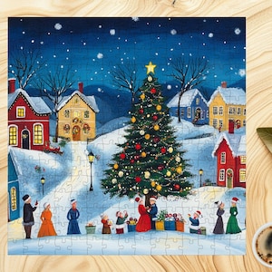 Twinkling Christmas Village Jigsaw Puzzle - 1000+ Pieces Colorful Holiday Activity Starry Night Sky Christmas Decor